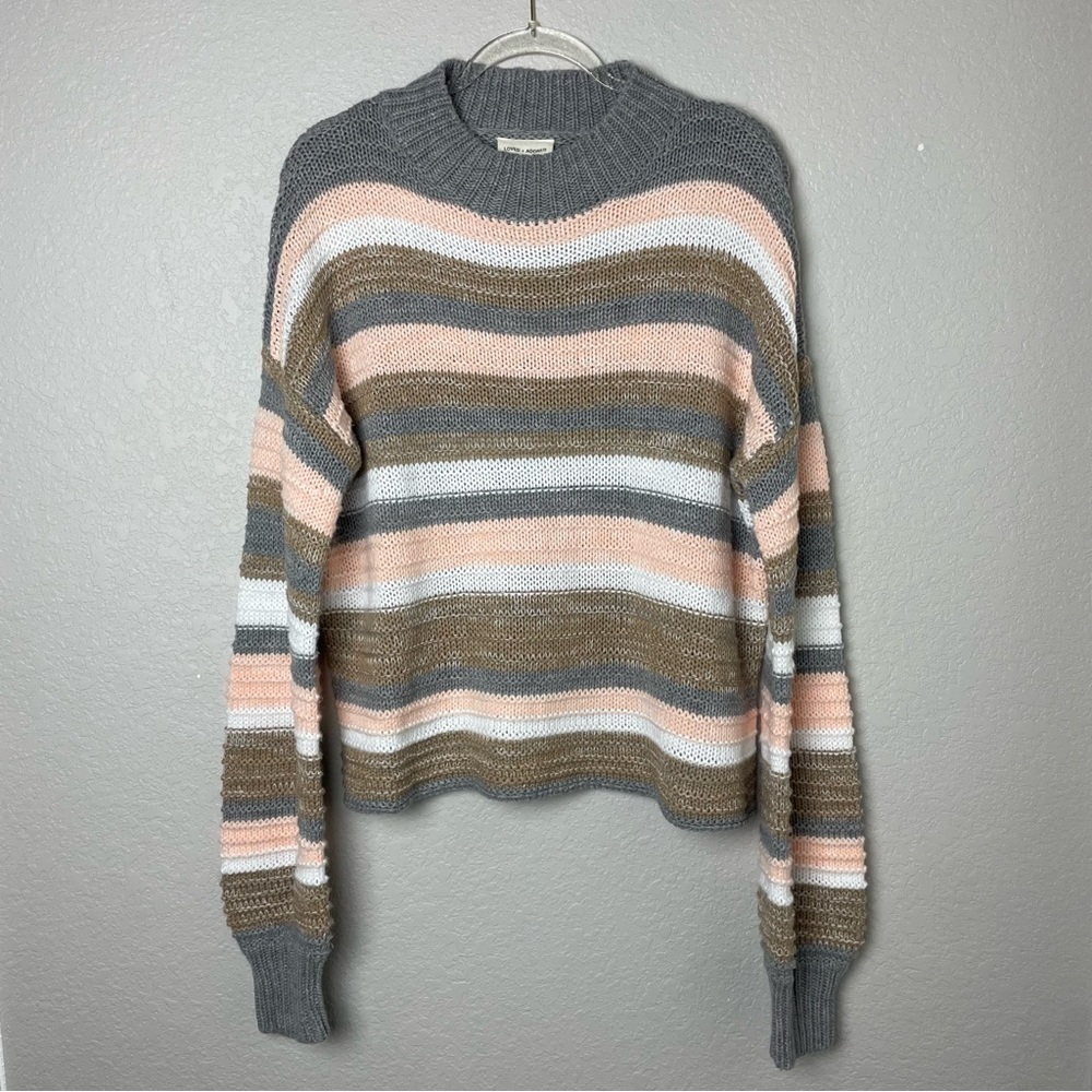 Love & Adored Striped Gray and Pink Women's Sweater Size L